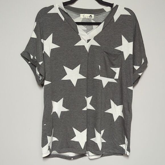 Gorilla Cat Gray Star Pocket T Shirt - Picture 1 of 7
